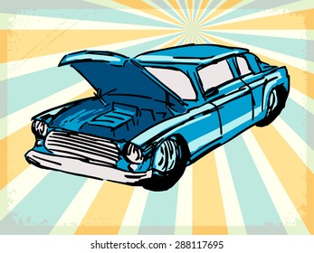 vintage, grunge background with vintage car