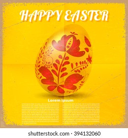 Vintage grunge background with painted Easter egg . Vector illustration.