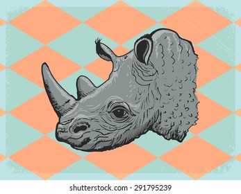 vintage, grunge background with rhinoceros