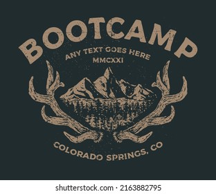 Vintage Grunge Bootcamp Outdoor Nature Mountain With Antler Illustration Design