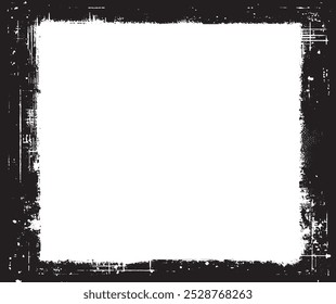 Vintage grunge border black and white square  frame with a white background,  A square vintage photo frame,  grunge frame on black background vector illustration,