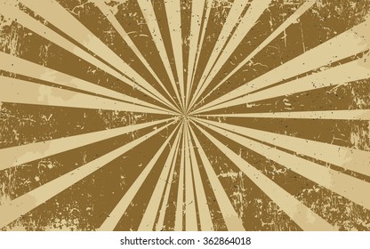 Vintage grunge brown radial lines background Rectangle fight stamp for card Retro graphic circus vector texture