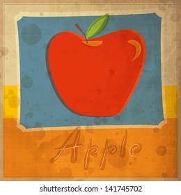 vintage grunge card with apple classic fruit branch food leaf old elderly vintage classical mature fashioned styled painting nurture image imagery aged illustration refined retro nourishment vector ap