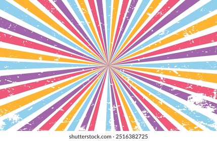 Vintage grunge colorful twisted spiral retro burst background vector. Groovy hippie 70s backgrounds. Waves, swirl, twirl pattern.eps10