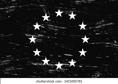 Vintage grunge European Union black and white flag.