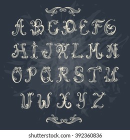 Vintage grunge font. Vector. School board background.