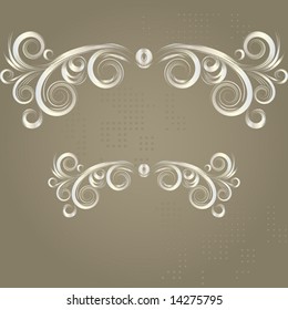 Vintage grunge frame with white swirl  on a brown background