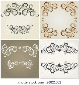 vintage grunge frames with swirl  on a beige background
