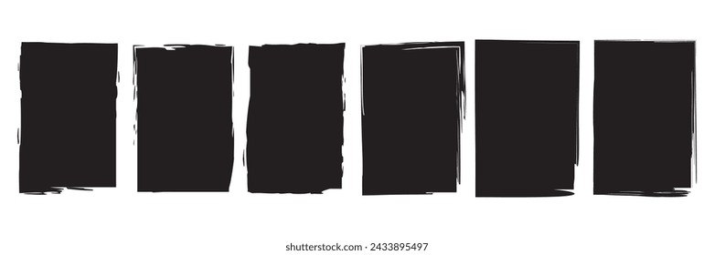 Vintage grunge jagged rectangle shape. Black torn paper sheet for sticker, collage, banner. black painted squares Vector illustration.
