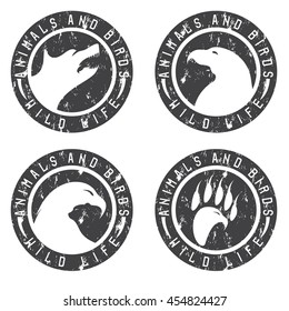 vintage grunge labels with animals and birds negative space concept