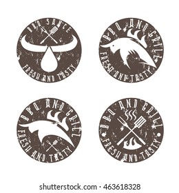 vintage grunge labels set of BBQ and grill
