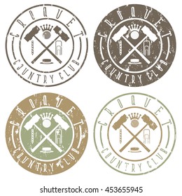 vintage grunge labels set of croquet country club