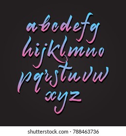 Vintage grunge latin alphabet. Hand drawn typeface set. Ruling pen painted lowercase characters. Vector typography design isolated on black background.