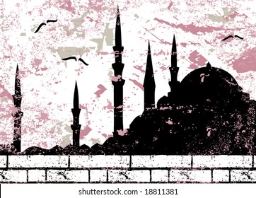 Vintage grunge mosque silhouette vector illustration