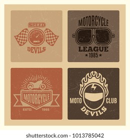 Vintage grunge motor club and motorcycle league labels design. Vector illustration