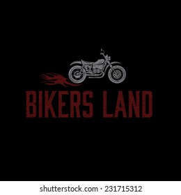 vintage grunge motorcycle with flames graphic vector design template 