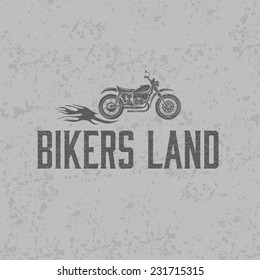 vintage grunge motorcycle with flames graphic vector design template 