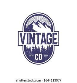 Vintage Grunge Mountain Logo. Vector graphic for t shirt and other uses. Nature Logo. Flat design logo template.