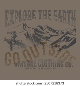 vintage grunge mountain men's t-shirt print design, outdoors Vibes t shirt print Design, eroded Lino print textures , women's , men's, girls boys, knit jersey screen summer winter print artwork. eps