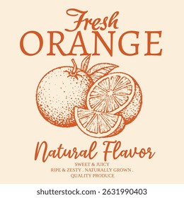 vintage grunge orange fruit print design, women's graphic tee artwork for food fashion. sweet  juice