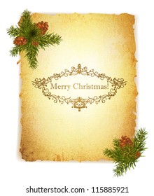 Vintage Grunge Paper With Christmas Greetings in Monogram Frame