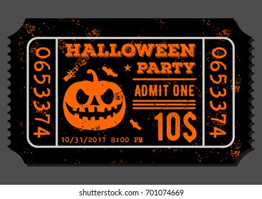 Vintage, grunge paper invitation, ticket for Halloween Party