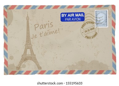 Vintage grunge postcard with Eiffel Tower, vector illustration