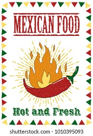 Vintage  grunge poster on white background.  Mexican restaurant poster, food brochure or menu template.
