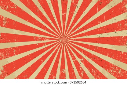 Vintage grunge red radial lines background Rectangle fight stamp for card Retro graphic circus vector texture