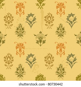 Vintage grunge seamless background pattern with flowers. Vector illustration.