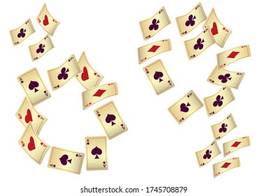 Vintage grunge style casino poster with playing cards. Retro vector illustration.