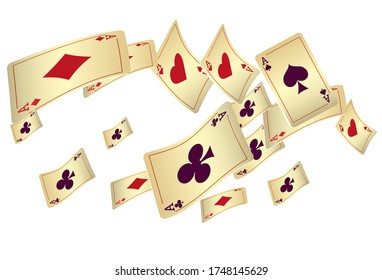 Vintage grunge style casino poster with playing cards. Retro vector illustration.
