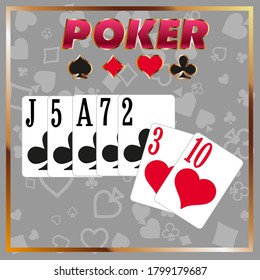 Vintage grunge style casino poster with playing cards. Retro vector illustration.