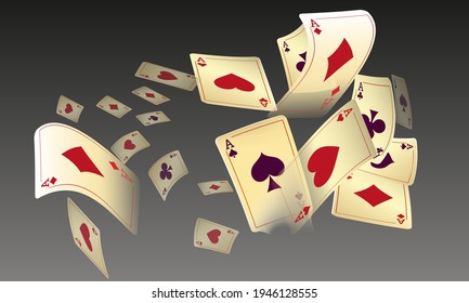Vintage grunge style casino poster with playing cards. Retro vector illustration.