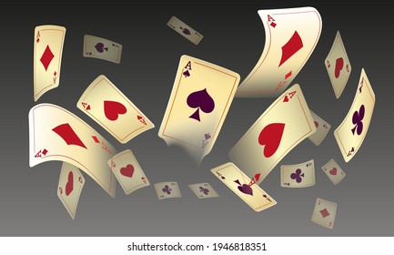 Vintage grunge style casino poster with playing cards. Retro vector illustration.