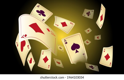 Vintage grunge style casino poster with playing cards. Retro vector illustration.