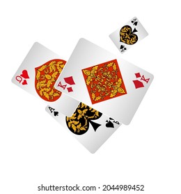 Vintage grunge style casino poster with playing cards. Retro vector illustration.