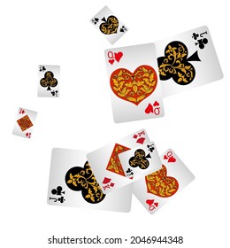 Vintage grunge style casino poster with playing cards. Retro vector illustration.