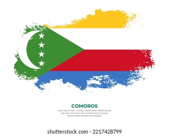 Vintage grunge style Comoros flag with brush stroke effect vector illustration on solid background