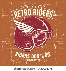 vintage grunge style helmet retro rider with text vector