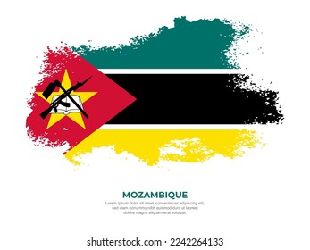 Vintage grunge style Mozambique flag with brush stroke effect vector illustration on solid background