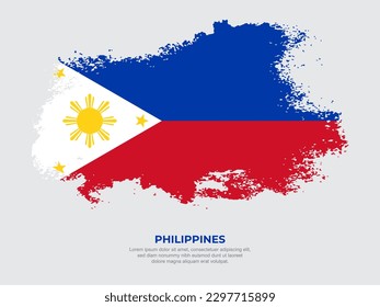 Vintage grunge style Philippines flag with brush stroke effect vector illustration on solid background