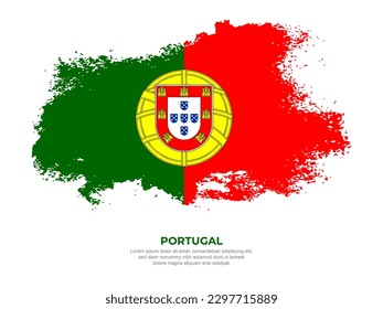 Vintage grunge style Portugal flag with brush stroke effect vector illustration on solid background