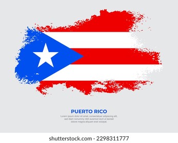 Vintage grunge style Puerto Rico flag with brush stroke effect vector illustration on solid background