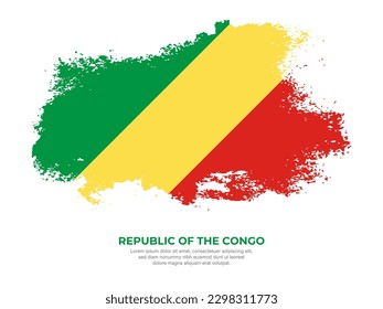 Vintage grunge style Republic of the Congo flag with brush stroke effect vector illustration on solid background
