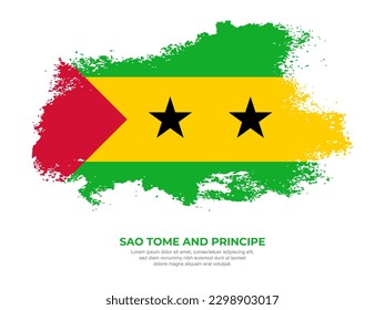Vintage grunge style Sao Tome and Principe flag with brush stroke effect vector illustration on solid background