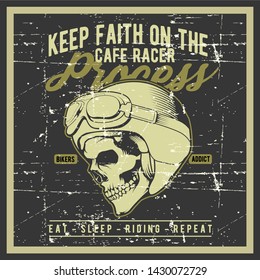 vintage grunge style ,skull wearing helmet hand drawn vector