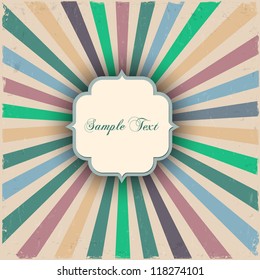 Vintage grunge sunbeams with label. Vector illustration
