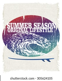 vintage grunge surf poster with pipeline wave