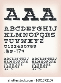 Vintage Grunge And Tattoo Comic ABC Font/
Illustration of a set of retro western design comic and cartoon abc typefont, in regular, grunge and shadow version, also working for tattoo, on vintage and g